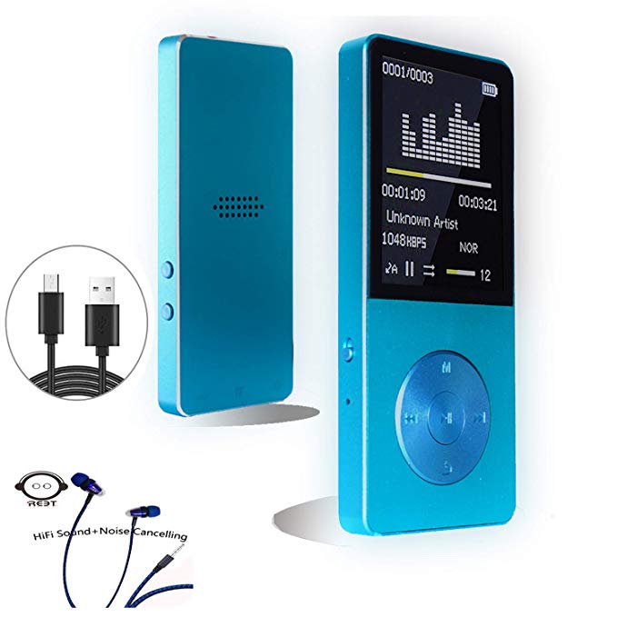 Mp3 Player, Hotechs Hi-Fi Sound, with FM Radio, Recording Function Build-in Speaker Expandable Up to 64GB with Noise Isolation Wired Earbuds