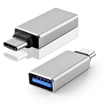 USB-C (Type-C) to 3.0 USB-A (Type-A) Adapter Converter Connector - Type C Male to USB 3.0 Type A Female Compatible with The New 2015 Macbook (2 Pack, Silver)