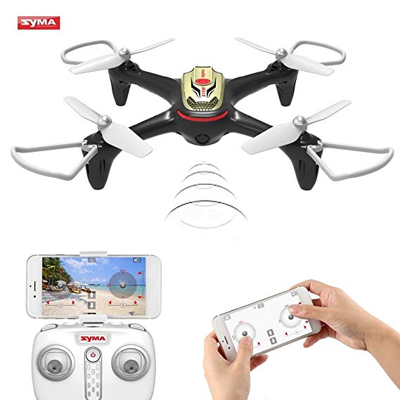 Syma X15W WIFI FPV Drone with Camera Real Time Video 2.4GHz 4CH 6-Axis Gyro APP Control RC Quadcopter with Flight Plan, Altitude Hold, 3D Flips, Headless Mode, One Key to Return and LED Lights