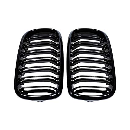 1 Pair Glossy Black Kidney Grille Double Line Grill For 2014-2018 X5 F15 X6 F16 15-17 X5M F85 X6M F86
