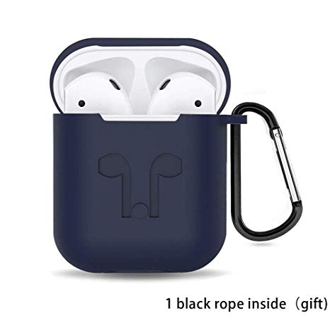 Premium Quality Airpods Waterproof Shock Resistant Silicone Hang Case, Full Protective Silicone Cover and Skin for Airpods Charging Case（Navy Blue ）