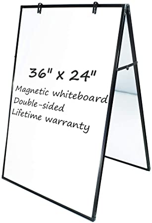JILoffice Dry Erase Board, Magnetic White Board 36 X 24 Inch, Double Sided Whiteboard Easel, Black Aluminum Frame with Two Flipchart Hooks for Office Home and School