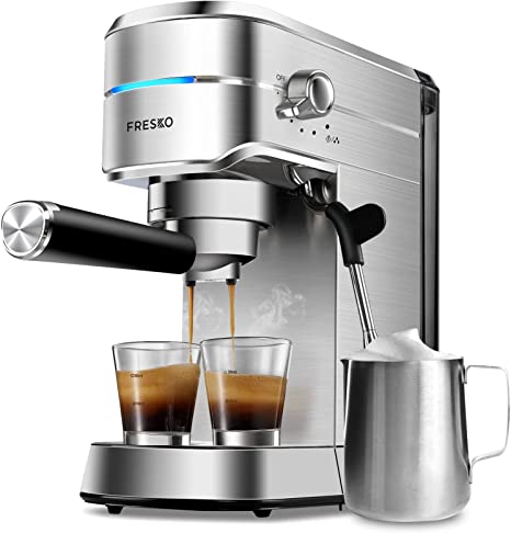 FRESKO Espresso Machine, 15 Bar Compact Espresso Maker with Milk Steam Frother Wand, Fast Heating Expresso Coffee Machine with Removable Reservoir for Cappuccino and Latte, Brushed Stainless Steel