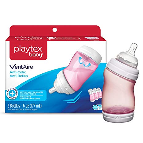 Playtex Baby Ventaire Anti Colic Baby Bottle, BPA Free, Pink, 6 Ounce - 3 Pack