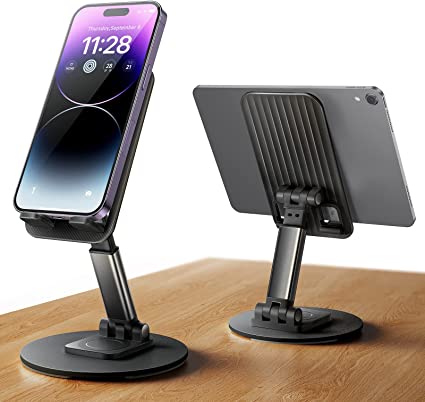 LISEN Foldable Cell Phone Stand Height Adjustable Cellphone Holder for Desk Portable iPhone Stand Thick Case Friendly Compatible with All Mobile Phone Black