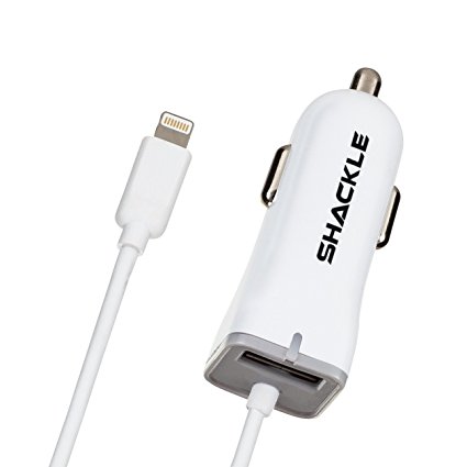 iPhone 6s Car Charger, Shackle Lightning Car Charger Adapter for iPhone 6/6s 6 Plus with extra 3.1A High Speed USB port (White)