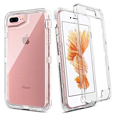 BENTOBEN Case for iPhone 8 Plus/iPhone 7 Plus/iPhone 6s Plus/iPhone 6 Plus, Transparent Clear Heavy Duty Rugged Full Body Shockproof 3 in 1 Hard PC Soft TPU Protective Phone Cover, Crystal Clear