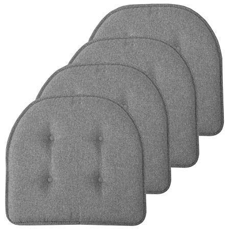 Sweet Home Collection Chair Cushion Memory Foam Pads Tufted Slip Non Skid Rubber Back U-Shaped 17" x 16" Seat Cover, 4 Pack, Grey