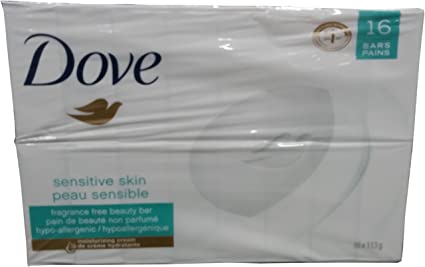 Dove Sensitive Skin Soap Bar, 113 g/4.0 oz, 16-pack