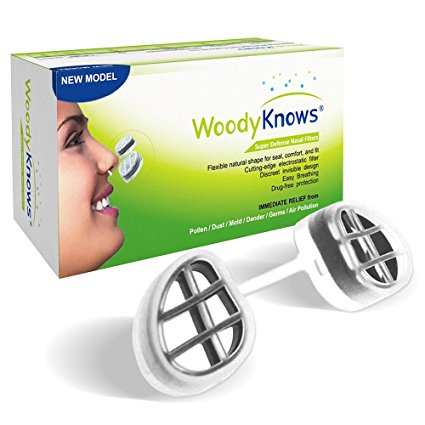 WoodyKnows Super Defense Nose Nasal Filters (New Model) Reduce Pollen, Dust, Dander, and Mold Allergens Allergy Relief, Air Pollution PM2.5(2 Filter Frames and 6 Pairs of Replacement Filters)(II-R)