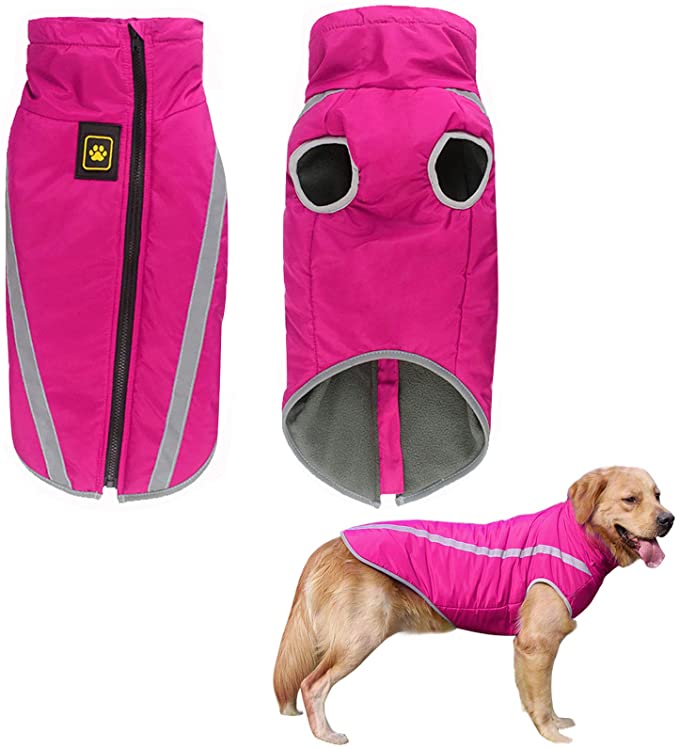 iClosam Dog Winter Coat Reflective Waterproof Windproof Dog Coat Cold Weather Warm Dog Jacket Back Zipper Closed, Adjustable Collar for Medium Large Dogs