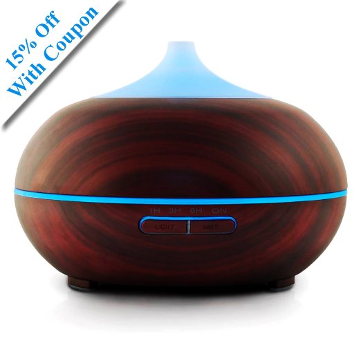 300ml Aromatherapy Essential Oil Diffuser Portable Ultrasonic Cool Mist Aroma Humidifier *Bonus PDF* with 7 Color LED Lights Changing and Waterless Auto Shut off Function Home Office Bedroom Room Baby