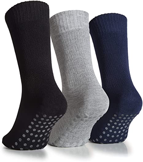Hugh Ugoli Women's Bamboo Non Slip Grip Diabetic Socks Thin Non Skid Hospital Socks With Seamless Toe, 3 Pairs.