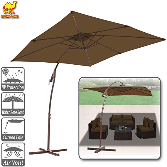 Strong Camel 8'X8' Cantilever Umbrella Outdoor Patio Offset Parasol Hanging Umbrella (Brown)