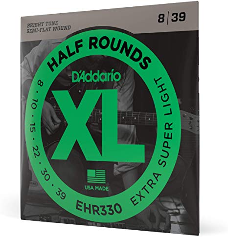 D'Addario EHR330 Half Round Electric Guitar Strings, Extra-Super Light, 8-39