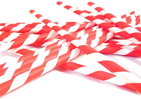 Bella Cupcake Couture Paper Party Striped Straws, Red/White