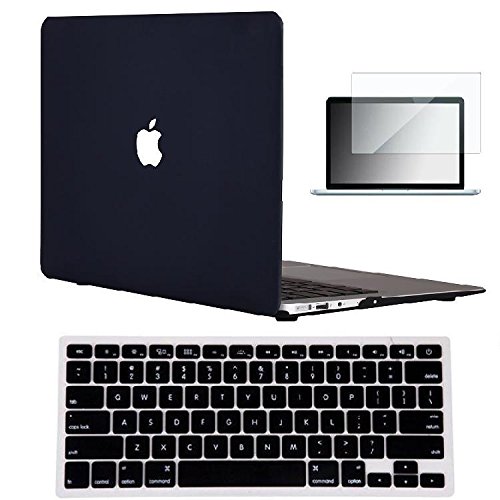 Vasileios 3in1 Rubberized Frosted Soft-touch Hard Shell Case Cover for 13-inch Macbook Air 13.3" (Model: A1369 and A1466) (Black)