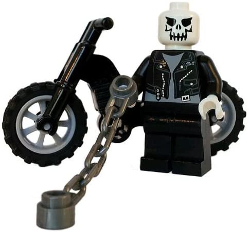 LEGO Ghost Rider Custom Minifigure with Chain Whip and Motorcycle