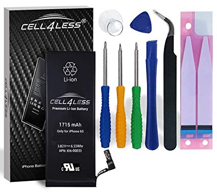 CELL4LESS 1715 mAh Battery Replacement Kit for iPhone 6S A1633, A1688 & A1700-3.82V, 6.55 WHR w/Assembly Tools & Adhesive Pull Strips (1715 mAh)