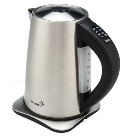 Ivation 1.7 Liter(7-Cup) Precision-Temp Stainless Steel Cordless Electric Tea Kettle; 6 Preset Heat Settings; Auto Keep-Warm for 2-Hours; Safety Shutoff Boil-Dry Protection, 1500w SuperFast Heatup