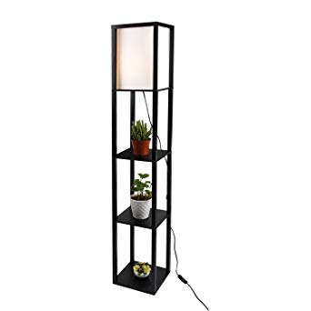 Simple Design Shelf Floor Lamp with White Shade, 63 Inch Height Black
