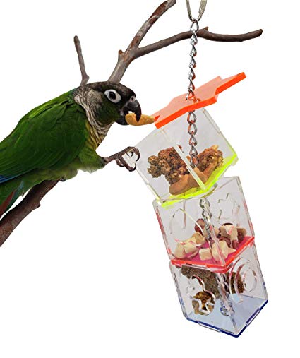 Tropical Chickens Parrot Bird Boredom Buster Forage Box Creative Hanging Treat Foraging Toy Conure Cockatiel Small and Medium Bird Enrichment Transparent Acrylic Food Holder