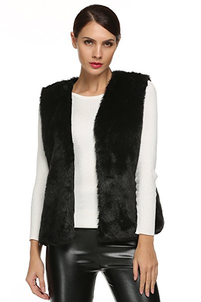 ACEVOG Lady Faux Fur Vest Waistcoat Long Hair Winter Warm Sleeveless Coat Outwear