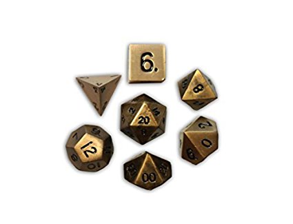 Set of 7 Dragons Gold Full Metal Polyhedral Dice by Norse Foundry | RPG Math Games DnD Pathfinder