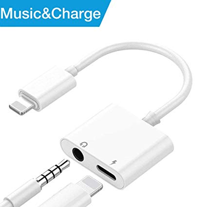 Headphone Adapter 3.5mm for iPhone X Max Aux Charger for iPhone 8/8Plus iPhoneXR iPhone X/10 iPhone Xs/XSmax, 2 in 1 Earphone Audio Connector Jack Splitter Cable Accessories Suppor for iOS 12 System