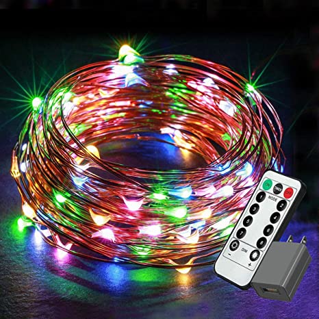 EShing Plug in Fairy Lights with Remote Control Timer, 8 Modes 33ft 100 LED Dimmable String Lights, Waterproof Firefly Starry Lights Twinkle Lights for Indoor Outdoor Decoration, UL-listed, Multicolor