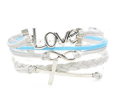 CAETLE®Women Girl Love Lover Cross Infinity Knit Leather Rope Chain Charm Bracelet
