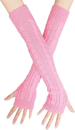 Bellady Womens Winter Warm Over Elbow Long Fingerless Thumb Hole Gloves Mittens Knitted Arm Warmer