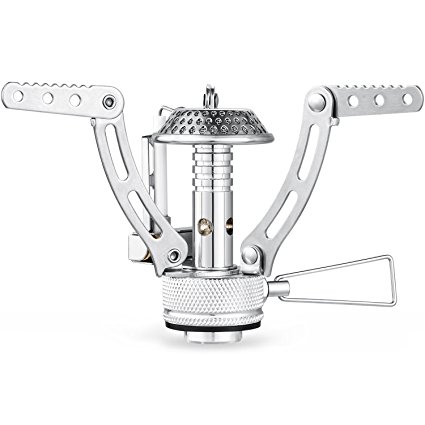 AstroAI Ultralight Backpacking Camping Stove Featuring Piezo Ignition, Longer Non-slip Support Arms, Stronger 3kW Flame, Silver
