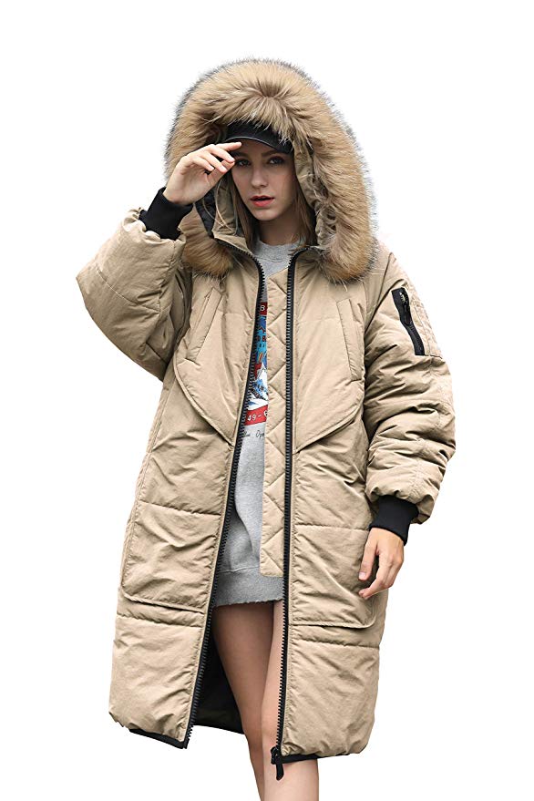 YOU.U Trench-Look Women Water Resistent Coat with Faux Fur Hood Trim