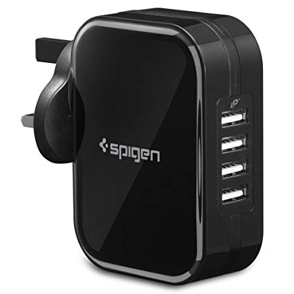 Spigen Essential F401 Universal USB Charger [34W 6.8A][ 4-Port Wall Charger with iP Tech], Multi USB plug charger for iPhone XS/XS Max/XR/X/8 Plus/8/7, iPad, Samsung Galaxy, Huwawei, Xiaomi, Tablet, Kindle, Power Banks & More