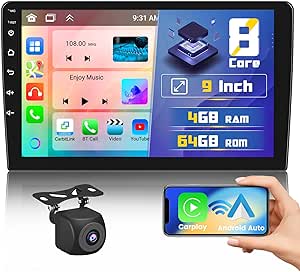 4G 64 8 Core Double Din Android 13 Car Stereo with Wireless Apple Carplay, 9 Inch IPS Touch Scren Radio Bluetooth 5.0, Wireless Android Auto, GPS, WiFi, 32EQ DSP, 59 UI Themes, Mic, AHD Backup Cam