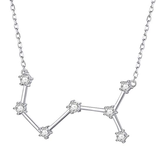 925 Sterling Silver CZ Astrology 12 Constellation Horoscope Sign Astrology Zodiac Star Necklace Birthday Gifts for Women Girls,18-20 inch