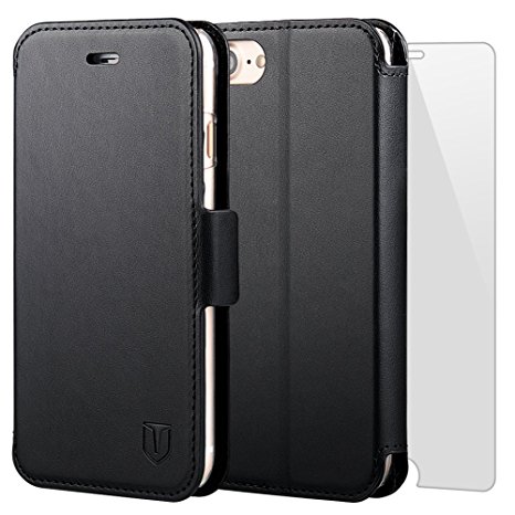 TANNC iPhone 7 Case Flip Leather Wallet Phone Case [Free Screen Protector Included][Card Slot][Flip][Wallet] - For iPhone 7- Black
