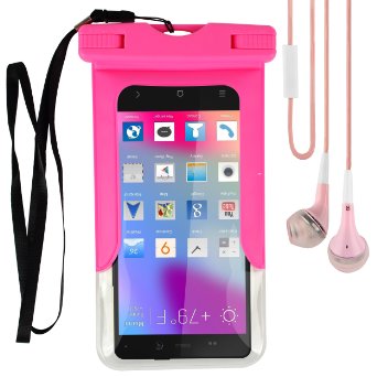 New Universal TPU Waterproof Case Cover Pouch Dry Bag with Armband & Neck Strap for BLU Life Pure XL/ Life Pure/ Dash 5.5/ Studio X Plus/ Studio 5.5 K Fit 5 - 5.5 Inch Smart Phone (Pink)