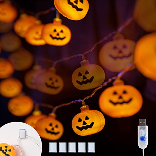 Varmax Halloween Lights String 40 LED 17FT USB Powered Classic Pumpkin Lights with 8 Lighting Modes