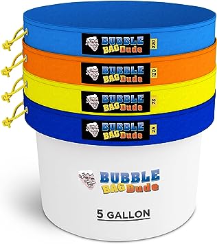 BUBBLEBAGDUDE Bubble Bags 5 Gallon 4 Bag Set Herbal Ice Essence Extraction Bag Kit with 10 x 10” (25 Micron) Pressing Screen and Storage Bag