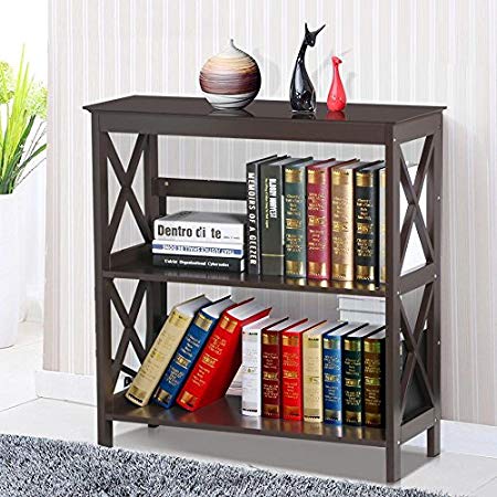 Yaheetech 3 Tier Espresso Finish Wood Bookcase Bookshelf Display Rack Stand Storage Shelving Unit