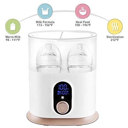 Babebay Baby Bottle Warmer, Deluxe Bottle Sterilizer & Smart Thermostat 4 in 1, Evenly Warm Breast Milk or Formula, Real-time Temperature,LCD Monitor,Fast Heating [2018 Most Genius Gifts]
