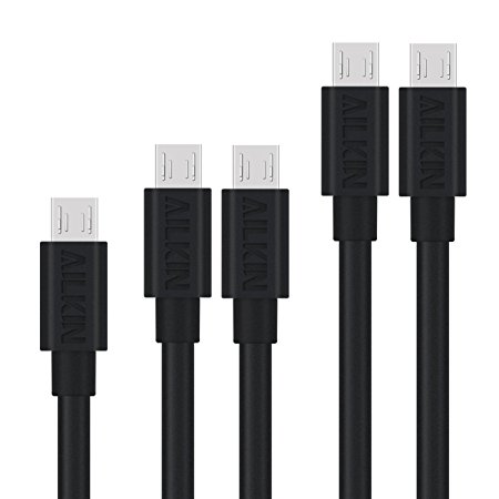Ailkin [5-Pack] Premium 1ft/3ft /6ft Mixed Stowage Micro USB Cables High Speed USB 2.0 A Male to Micro B Sync and Charge Cables for Android, Samsung S6/S4, HTC, Motorola, Nokia and More (Black)