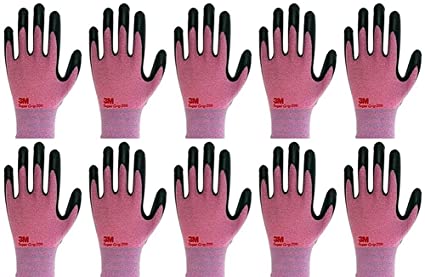 3M Lightweight Nitrile Work Gloves Supegrip200, 3D Comfort Stretch Fit, Durable Power Grip Foam Coated, Smart Touch, Thin Machine Washable, 10 Pairs Pack (Small, Pink)