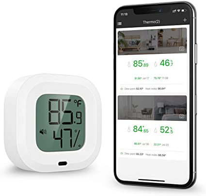 ORIA Mini Wireless Thermometer Hygrometer, Bluetooth Indoor Temperature Humidity Sensor, Temp Humidity Gauge Meter with APP Alert Free Data Export for Home
