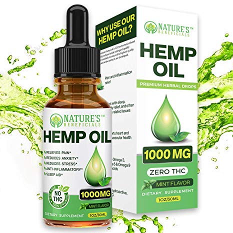 Organic Hemp Oil Extract Drops 1000mg - Ultra Premium Pain Relief Anti-Inflammatory, Stress & Anxiety Relief, Joint Support, Sleep Aid, Omega Fatty Acids 3 6 9, Non-GMO Ultra-Pure CO2 Extracted
