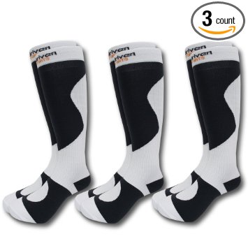 (3 PACK) Compression Socks 20-30mmHg certified: HEAVY DUTY / STANDARD Options- great for sports - work - travel, medical, Includes graduated compression, extra footbed padding and coolmax comfort
