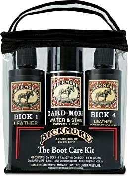 Bickmore Boot Care Kit - Bick 1 Bick 4 & Gard-More - Leather Lotion Cleaner Conditioner & Protector - for Cleaning Softening and Protecting Boots Shoes Handbags Purses Jackets and More