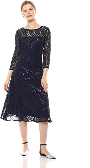 S.L. Fashions Women's Sequin Fit and Flare Dress